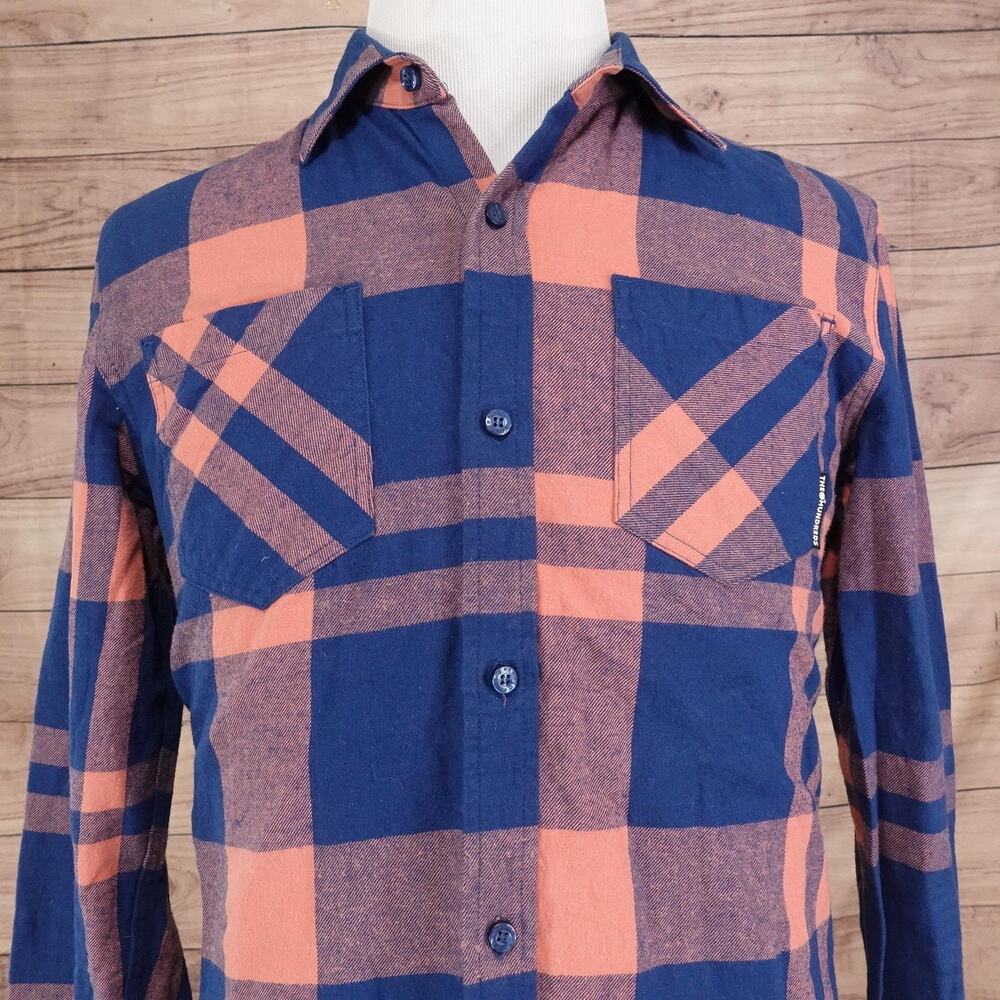 The Hundreds Shirt Mens Medium‎ Blue Orange Plaid Flannel Button Up Casual